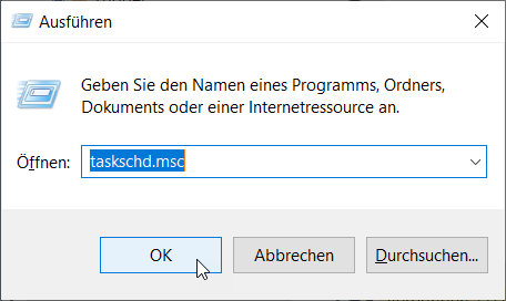 Dialog Ausführen mit dem Befehl taskschd.msc