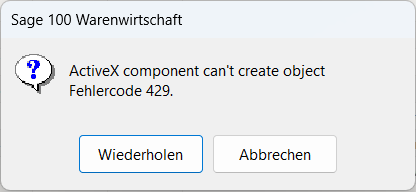 Fehlermeldung Sage 100 mit ActiveX component can't create object Fehlercode 429